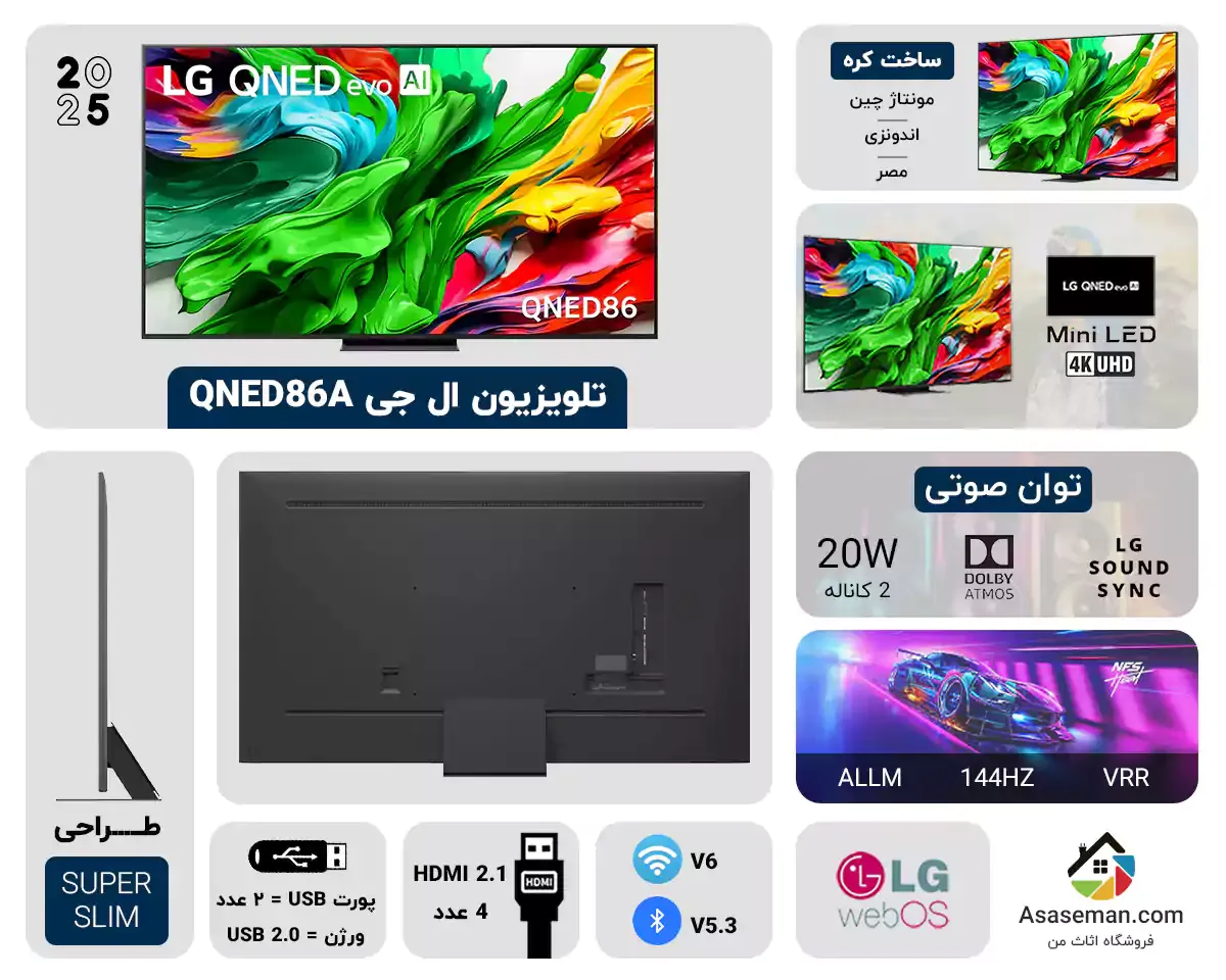 چکیده ی اطلاعات تلویزیون QNED86A