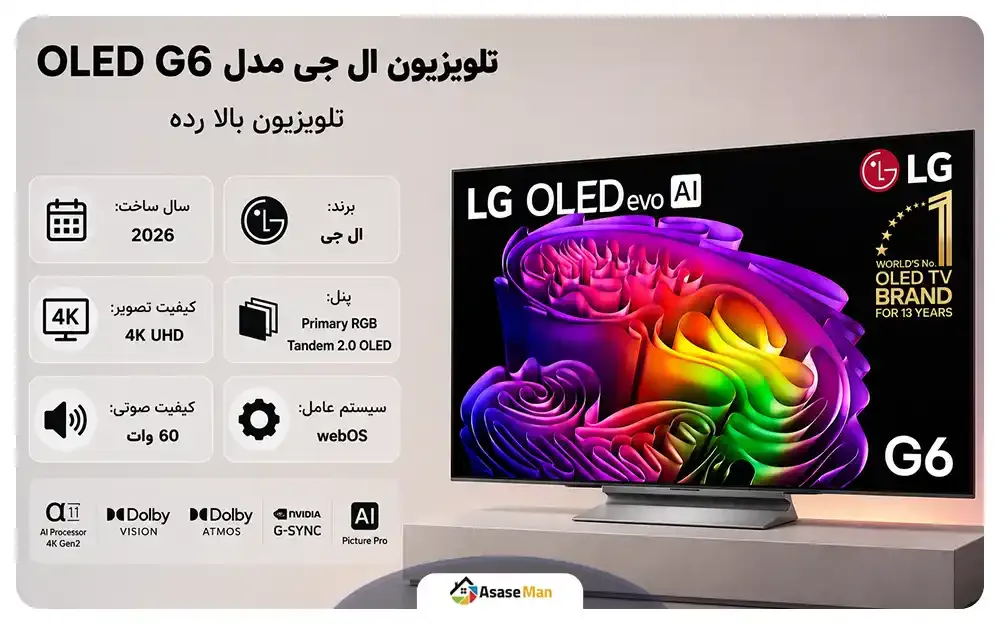 اینفوگرافیک تلویزیون ال جی مدل OLED G6 ساخت 2026