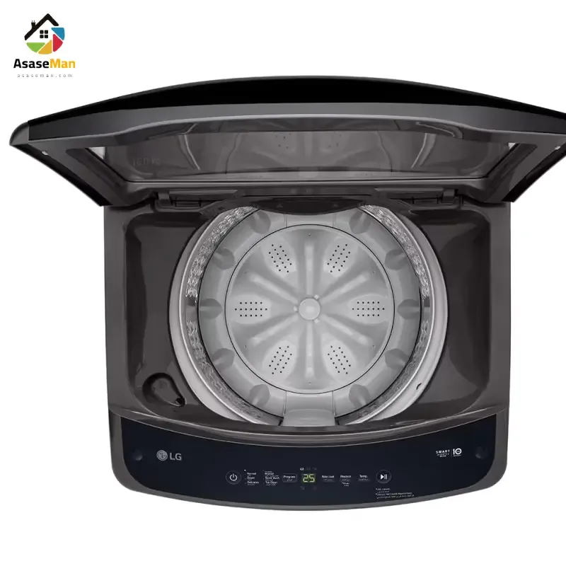 نمای داخلی از بالا ماشین لباسشویی و پتو شور ال جی مدل T16V1NDHT7