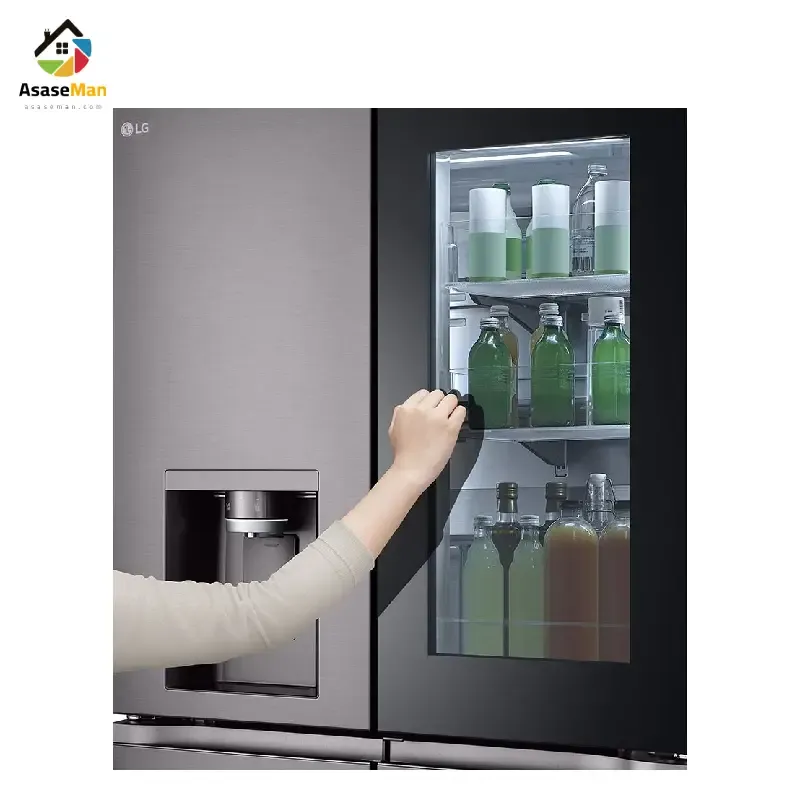 نمای اینستا ویو روشن یخچال فریزر ساید بای ساید ال جی مدل X39 مونتاژ چین رنگ نقره ای