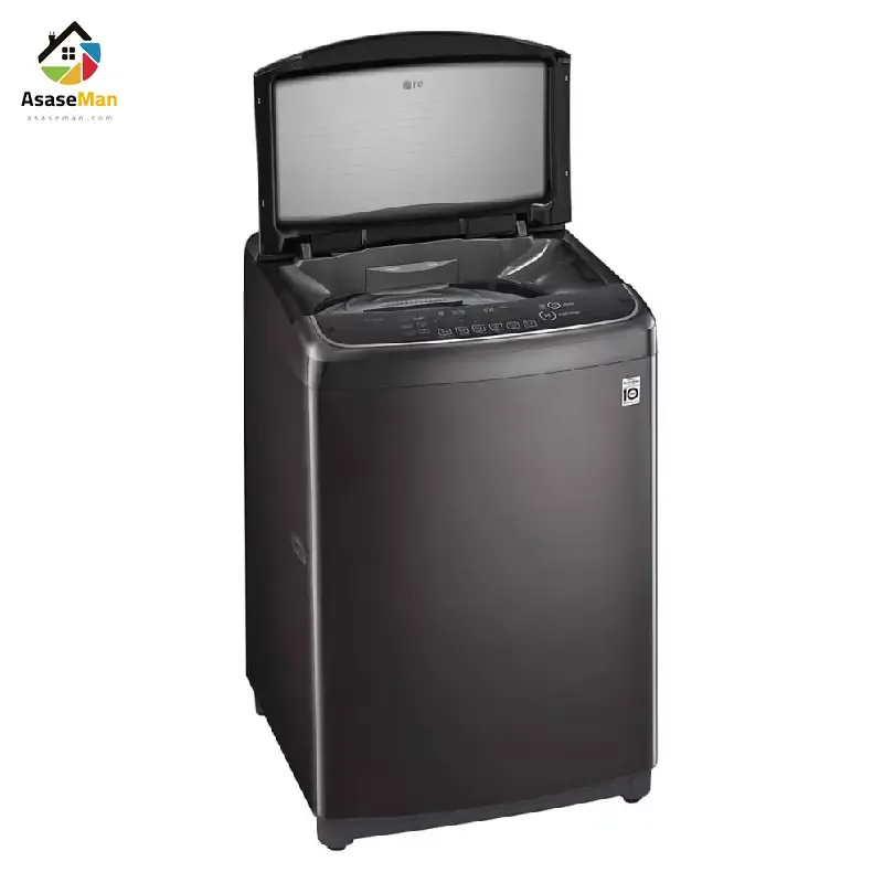 نمای کج شده ماشین لباسشویی و پتو شور ال جی مدل T1466NEHG2