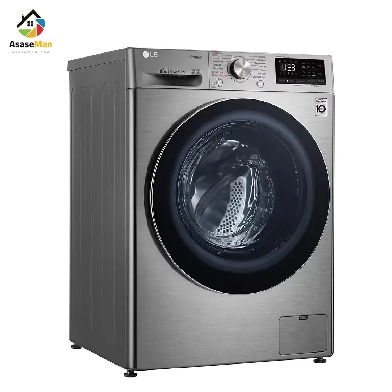 نمای راست ماشین لباسشویی ال جی 9 کیلو مدل F4V5 نقره ای
