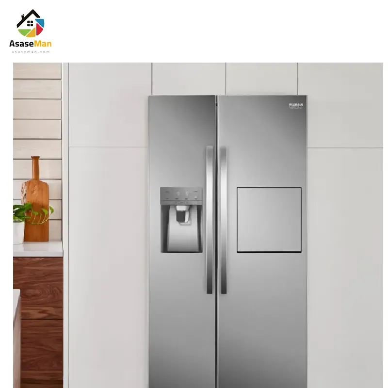 نمای داخل کابینت یخچال فریزر ساید بای ساید توربو مدل SA370SS
