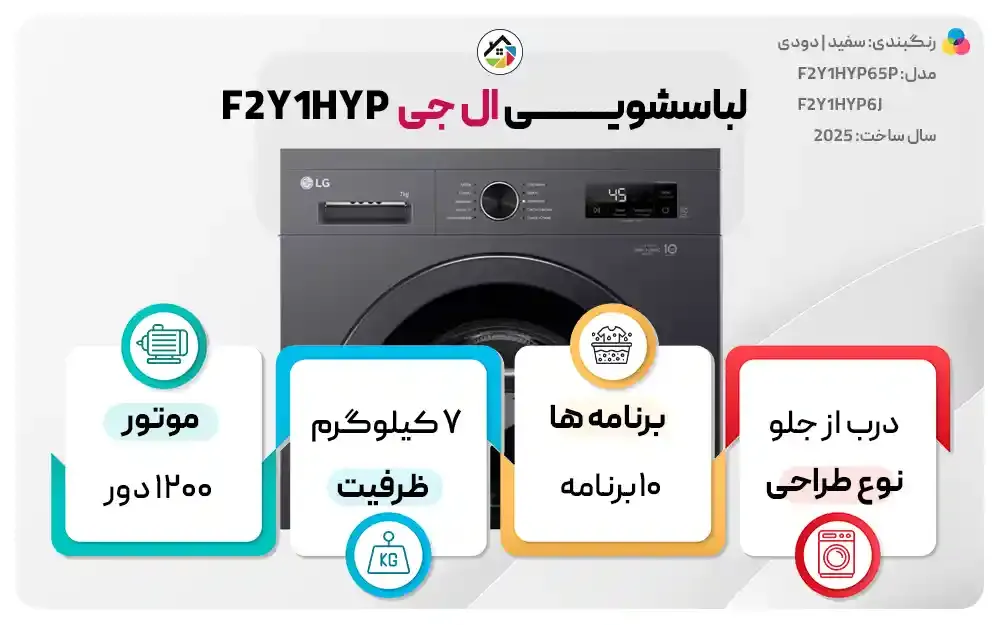 اینفوگرافیک ماشین لباسشویی ال جی Y1 ظرفیت 7 کیلو