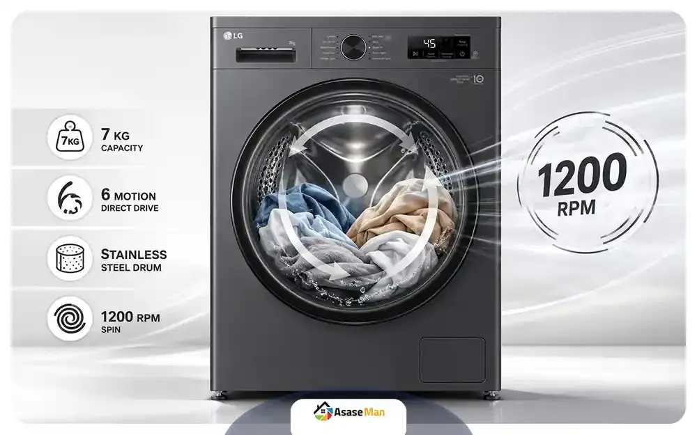 دیگ شستشو ماشین لباسشویی ال جی Y1 ظرفیت 7 کیلو