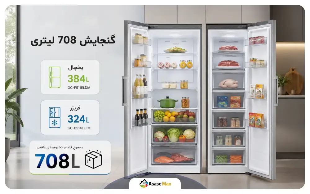 فضای داخلی یخچال فریزر دوقلو ال جی 514-511