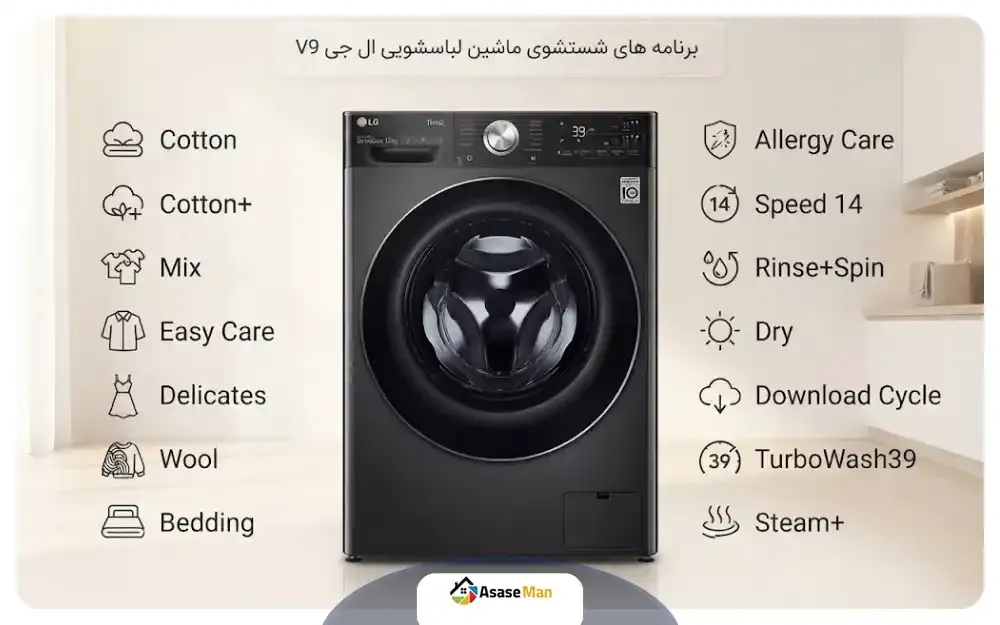 برنامه های شستشوی ماشین لباسشویی ال جی V9
